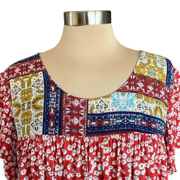 Easel Multiprint Boho Top Relaxed Fit MEDIUM Peasant Casual Spring Summer Gypsy - Picture 6 of 9